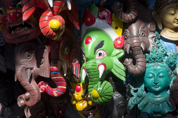 Wooden masks sold as souvenirs in Durbar Square