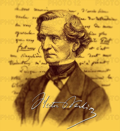 Historical manuscript with the portrait of Louis Hector Berlioz