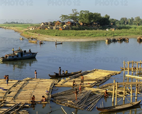 Floating rafts on the Ayeyarwady River at Buffalo Point