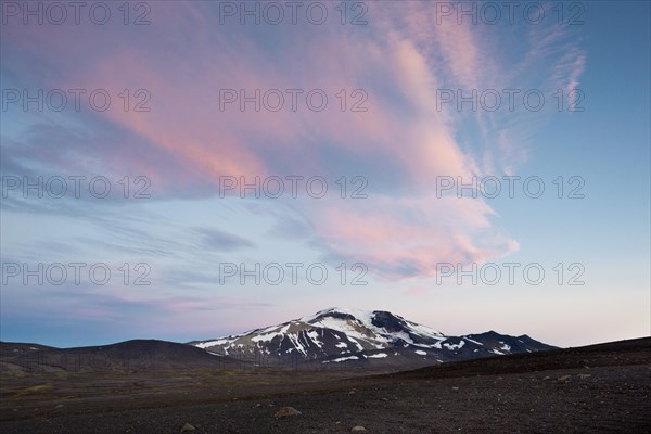 Pink coloured clouds over Mt Snaefell