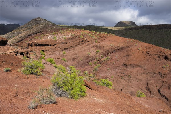 Red volcanic rock at the Sendero Quise hiking trail