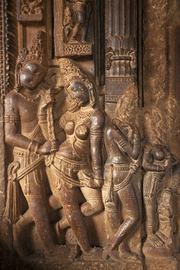 Hindu statues from the time of the Chalukya Empire in a temple at Aihole