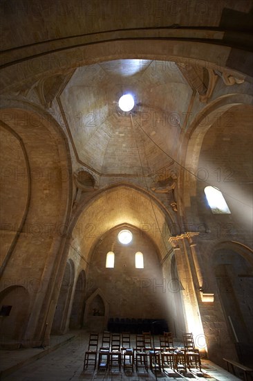 Interior of the Romanesque Cistercian Abbey of Notre Dame of Senanque