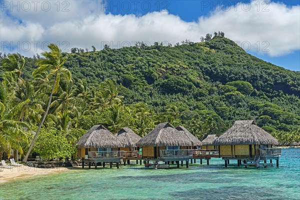 Overwater bungalows in the lagoon