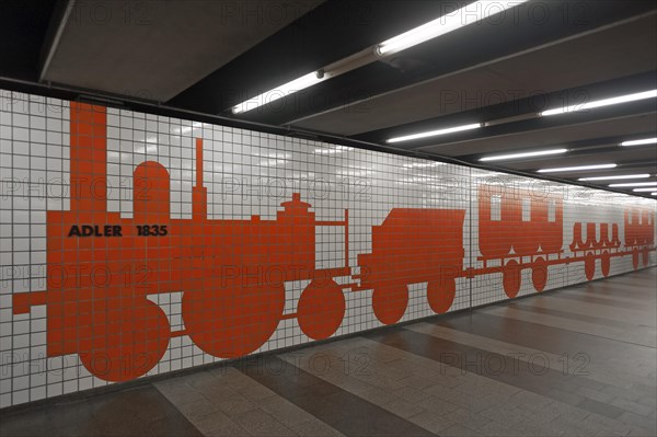 Tile mosaic of the first locomotive Adler