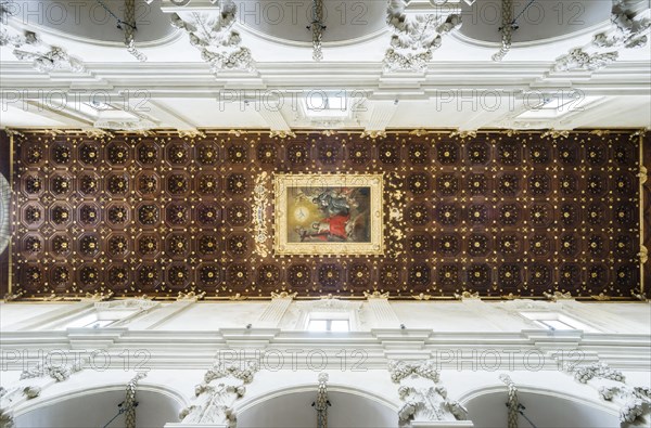 Gilded coffered ceiling with paintings of the Trinity