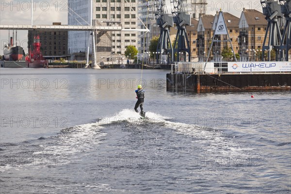 Cable wakeboarding and wakeskating at Royal Victoria Docks in London