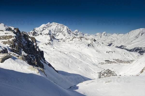 Snowy mountain landscape overlooking Tignes