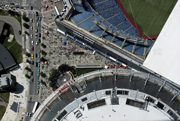 View from the CN Tower towards Toronto Blue Jays Baseball Club and Roundhouse Park