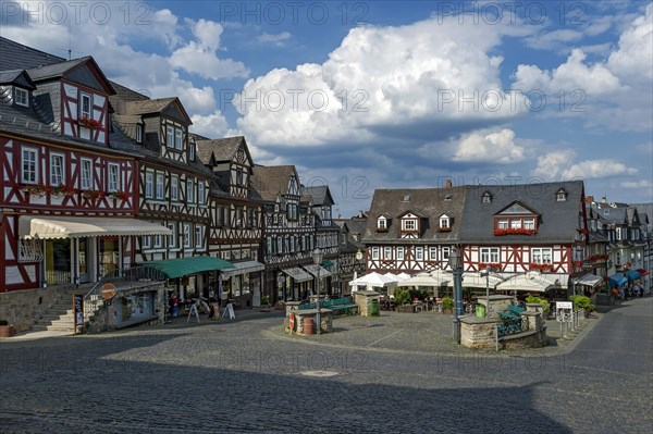 Half-timbered houses and fountains