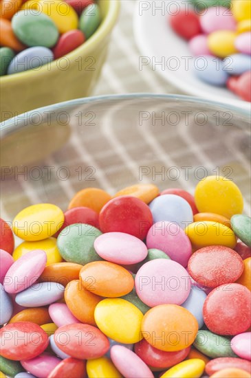 Bowls with multicolored candy