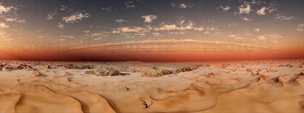 Landscape with sand dunes and sand storm
