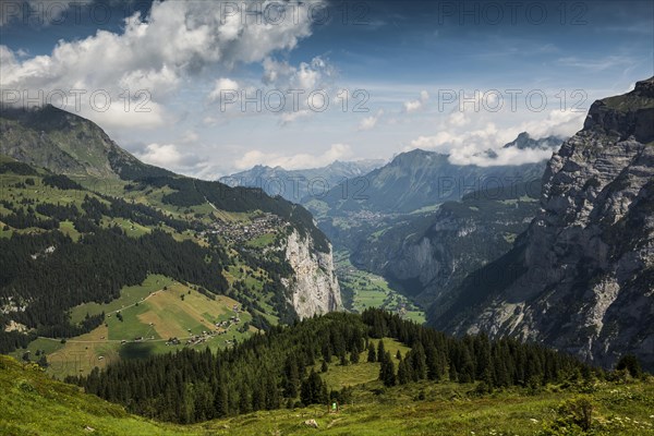 View of Muerren and the Lauterbrunnen Valley