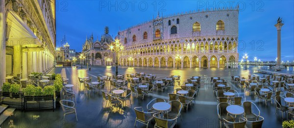 Restaurant at St. Mark's Square with Doge's Palace at night