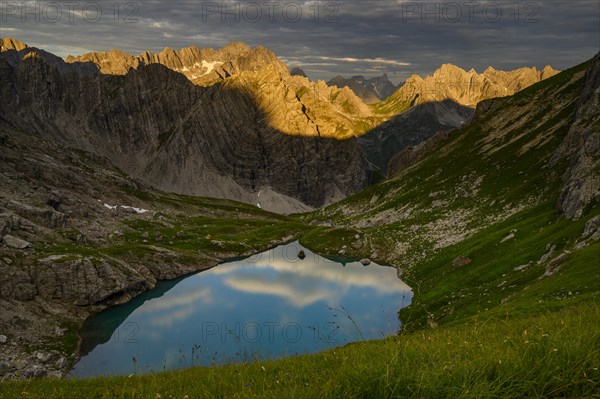 Lake Guffelsee and Lechtal Alps in the morning light Gramais