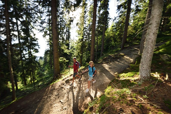 Hikers descending from the Hohe Salve through the forest