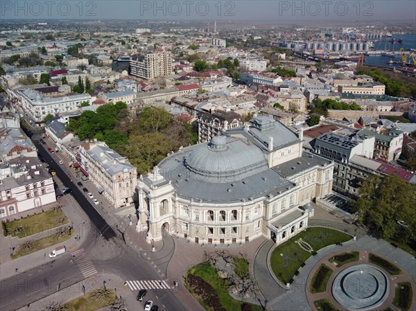 Aerial view, city view with Odessa Opera House