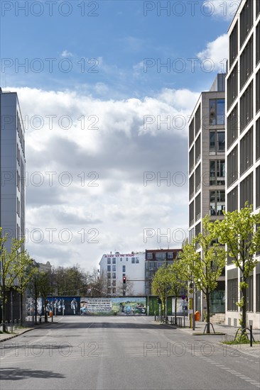 Deserted street with view to the East Side Gallery, Berlin