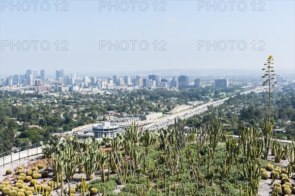 View of cactus garden and downtown from the Getty Center in Brentwood