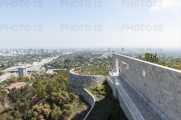 View of cactus garden and downtown from the Getty Center in Brentwood