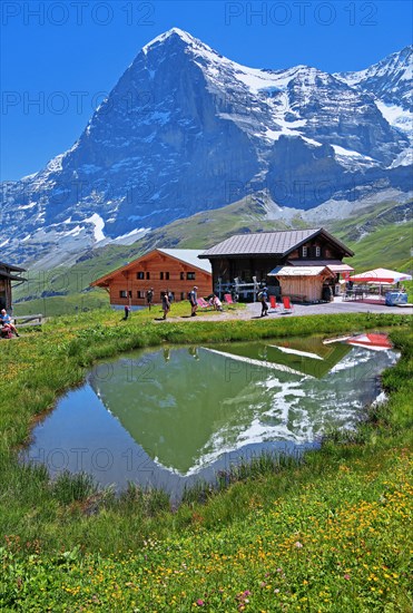 Mountain huts on the Kleine Scheidegg in front of the Eiger