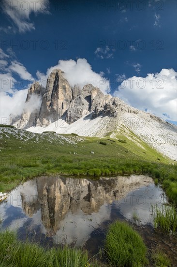 Tre Cime di Lavaredo or Three Peaks with Reflection