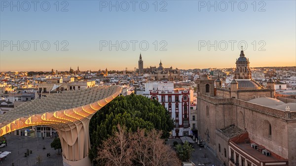 View over Sevilla from Metropol Parasol at sunset