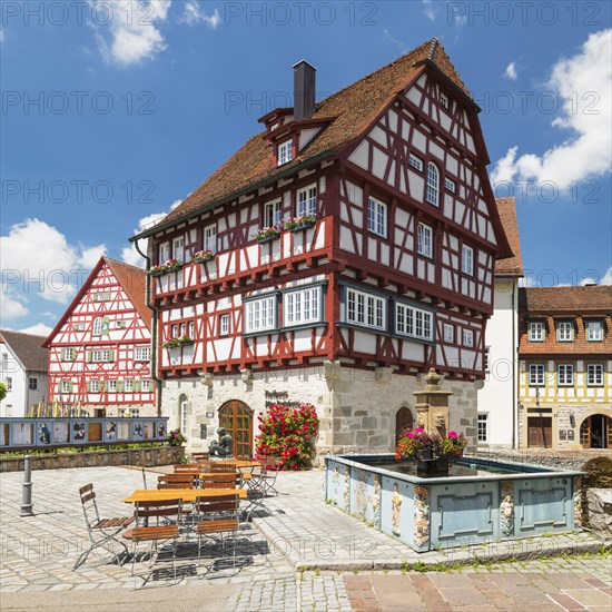 Town hall and market fountain at the market place