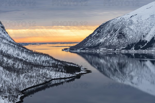 Norwegian fjord at dusk