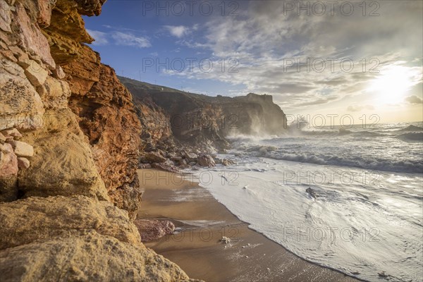 Restless sea at North Beach of famous Nazare