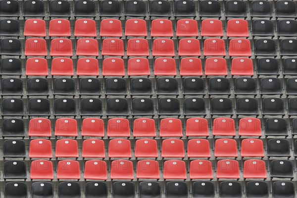 Black and red seat shells in the BayArena