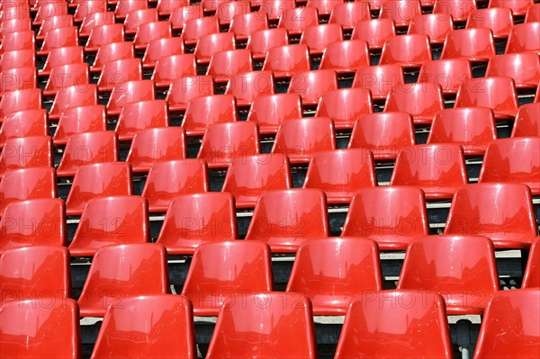 Red seat shells in the Rhein Energie Stadium