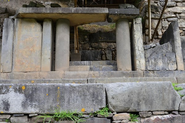 Columns with reliefs in the ruins of Chavin de Huantar