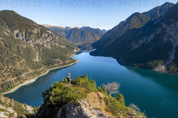 Hiker looks into the distance