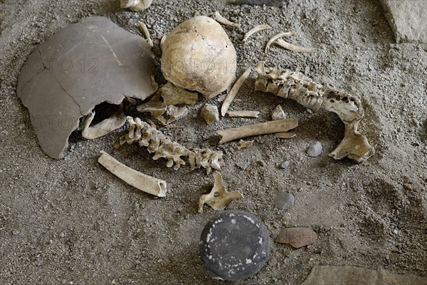 Human bones in a tomb of the Sechin culture