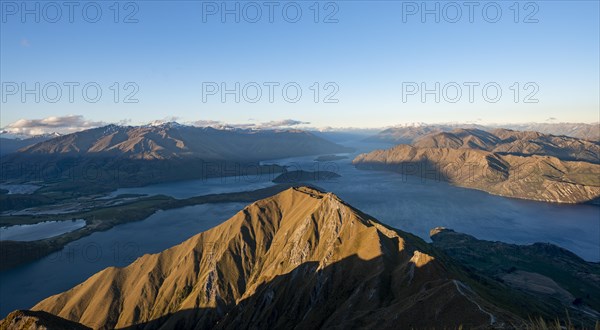 View of mountains and lake from Mount Roy