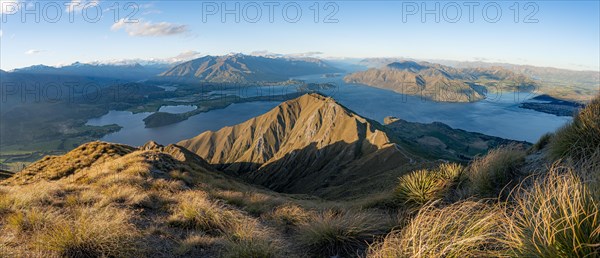 View of mountains and lake from Mount Roy