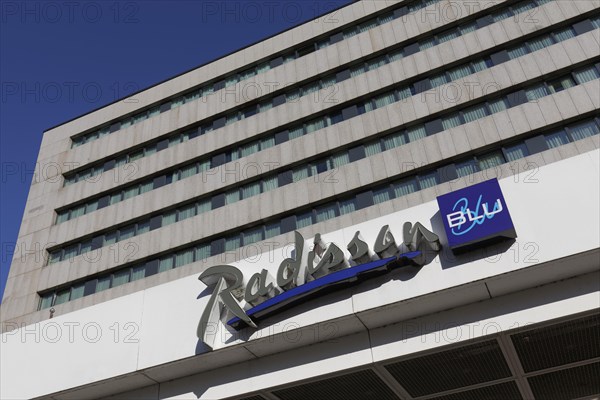 Radisson Blu Scandinavia logo on the building