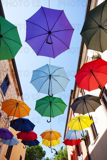 Colorful umbrellas as decoration in the old town