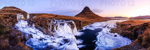 Morning atmosphere at Kirkjufell with waterfall Kirkjufellsfoss