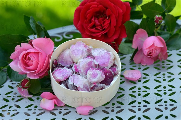 Candied rose petals in box