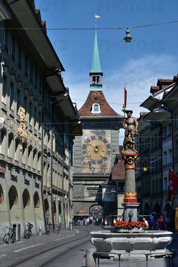 Fountain figure and time bell tower