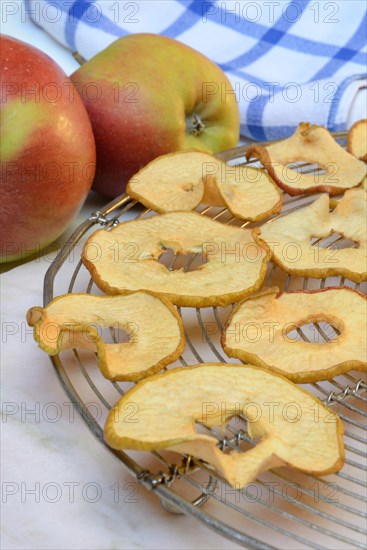 Dried apple slices and apples