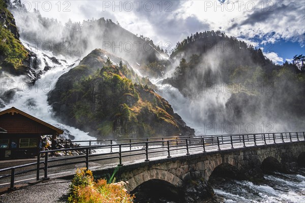 Stone bridge at Latefossen waterfall