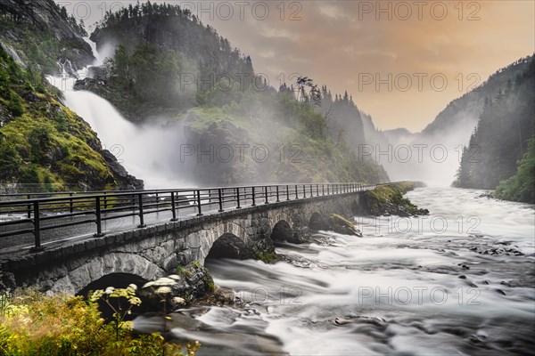 Stone bridge at Latefossen waterfall