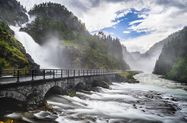 Stone bridge at Latefossen waterfall