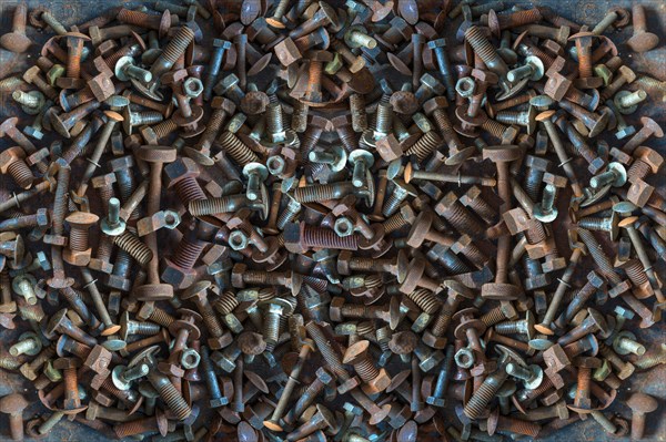 Rusty threaded bolts and nuts
