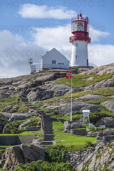 Red-white Lindesnes lighthouse