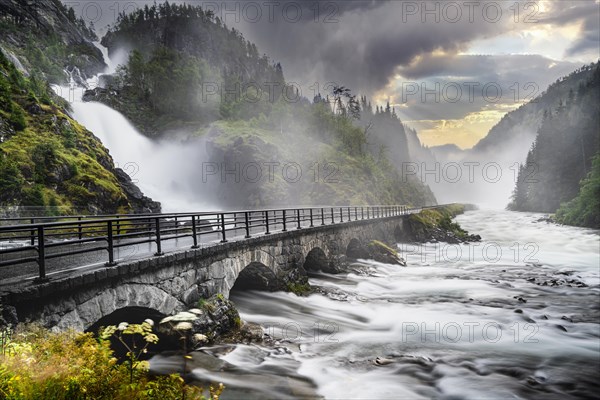 Stone bridge at Latefossen waterfall