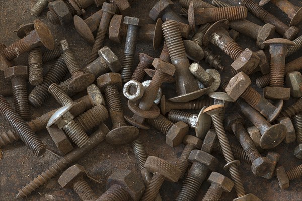 Rusty threaded screws and nuts